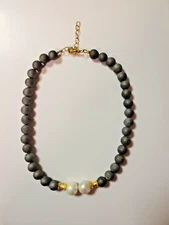 Lava Stone 2 Pearl Necklace