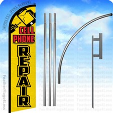 CELL PHONE REPAIR - Windless Swooper Flag 15' KIT Tall Feather Banner Sign - yf