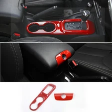 2X Console Gear Shift Panel Cup Holder Cover Trim For Jeep Wrangler JK 11-17 Red