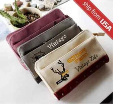 Lot 3pcs Vintage Life Canvas Pencil Case Cosmetic Makeup bag Purse Zipper Pouch