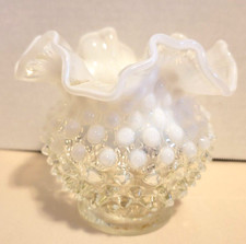 FENTON Hobnail Ruffled Rim 4.25in White OPALESCENT VASE