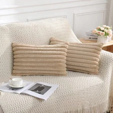 Faux Fur Plush Lumbar Throw Pillow Covers 12x20 Set of 2 - Luxury Soft Fluffy...