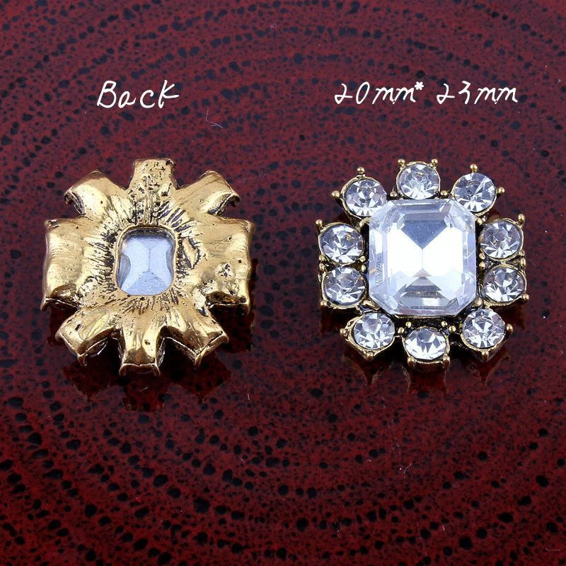 20pcs Metal Rhinestone Buttons Bling Alloy Crystal Flatback Buttons - Image 2 of 4