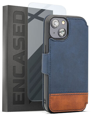 iPhone 14 Plus Wallet Case with Card Holder, Folio Flip Kickstand Case - Brown