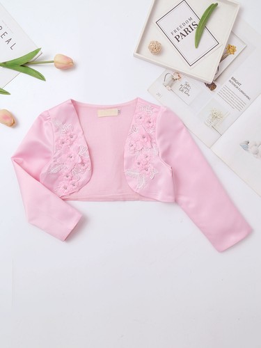 Kids Flower Girls Wedding Short Cardigan Long Sleeves Princess Bolero Shrug Tops - Picture 19 of 59