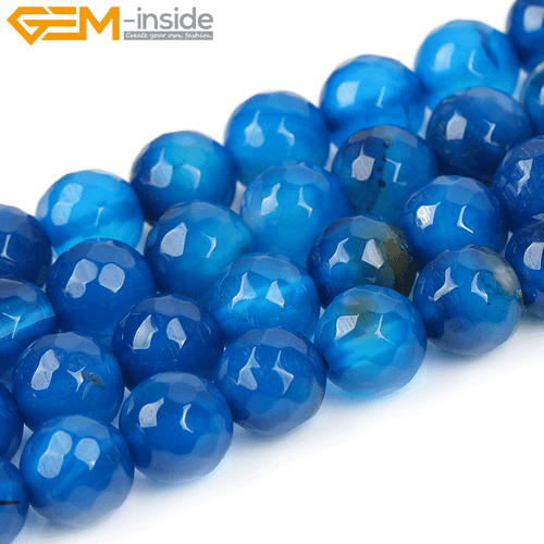 Dark Blue Agate Faceted Round Loose Beads For Jewellery Making Strand 15" UK - Picture 13 of 19