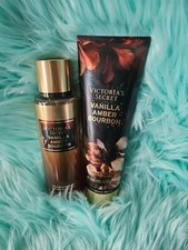 Victoria s Secret Vanilla Amber Bourbon Fragrance Mist Body Lotion 2pc Set