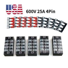 15PCS Dual Row 4 Position Screws Terminal Electric Barrier Strip Block 600V 25A