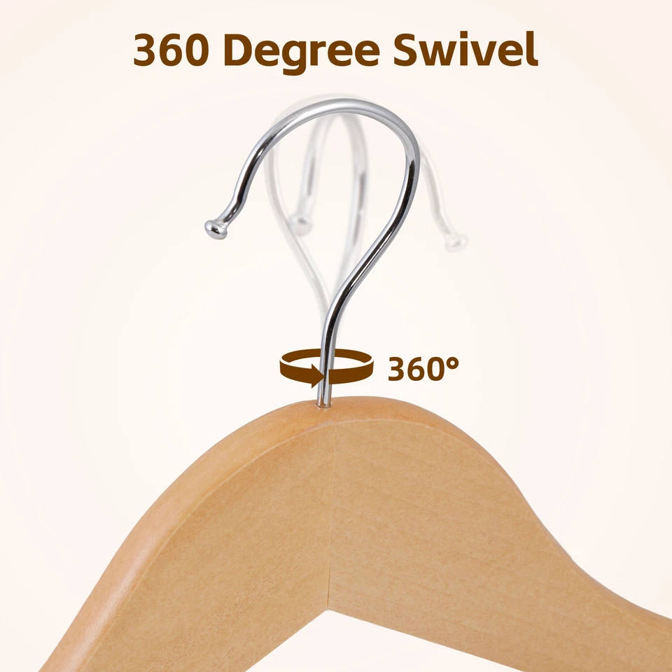 50 Pack Clothes Hangers Premium Natural Finish Suit Pant Dress Coat Hangers Wood - Image 2 of 4