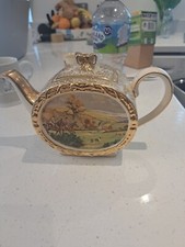 Vintage Sadler Barrel Shaped Teapot English Hunting Horse & Hounds Scene
