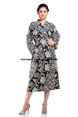 Indian Elephant Mandala Cotton Womens Nightwear Kimono Dressing Gown Bath Robe