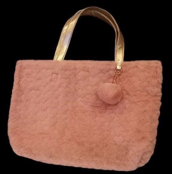 Pink Gold Heart Embossed Faux Fur Tote Bag by Capelli New York  