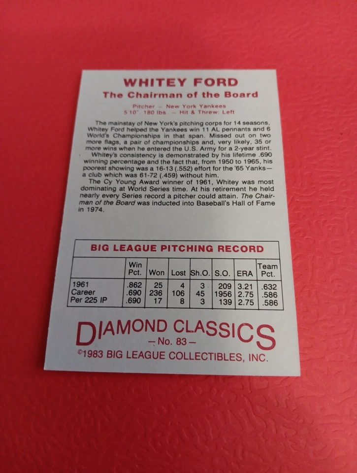 1983 Big League Collectibles Diamond Classics Whitey Ford #83 - Image 2 of 2