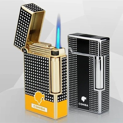 COHIBA Windproof Metal Lighter, Cigar Stamping, Portable Accessory, Gift Box