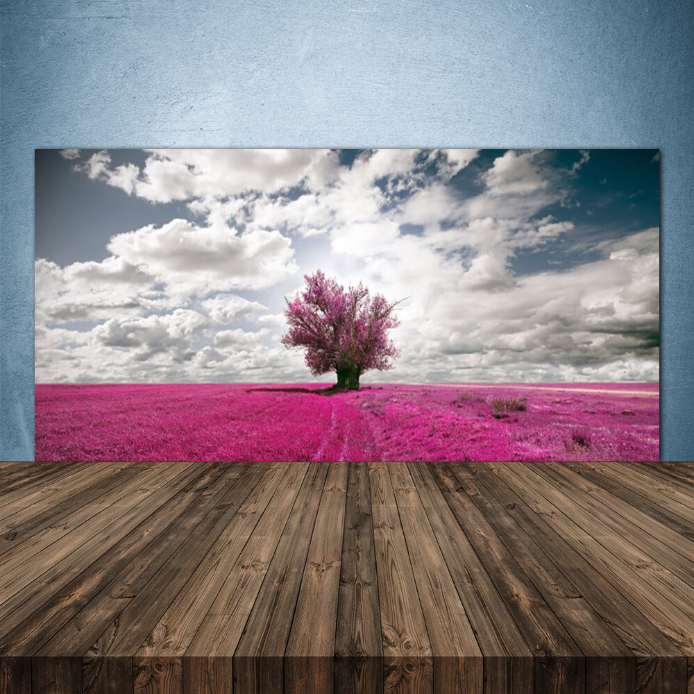 Crédence de cuisine en verre 140x70 cm motif arbre champêtre