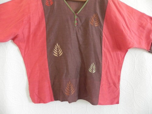 BritishIndia Top Cotton/Silk Dolman 3/4 Sleeve Embroidery Trim Boxy 7/9(fits M) - Picture 7 of 11