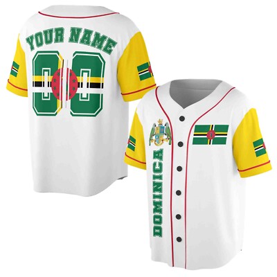 Personalized Name Number Dominica Flag Coat of Arms Patriotic Baseball Jersey
