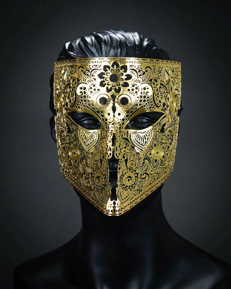 Men Masquerade Mask Steampunk Halloween Metal Venetian Mardi Gras Party Gold - Image 2 of 4