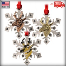 Pewter Pronghorn Antelope Snowflake Christmas Tree Ornaments, Made in the USA