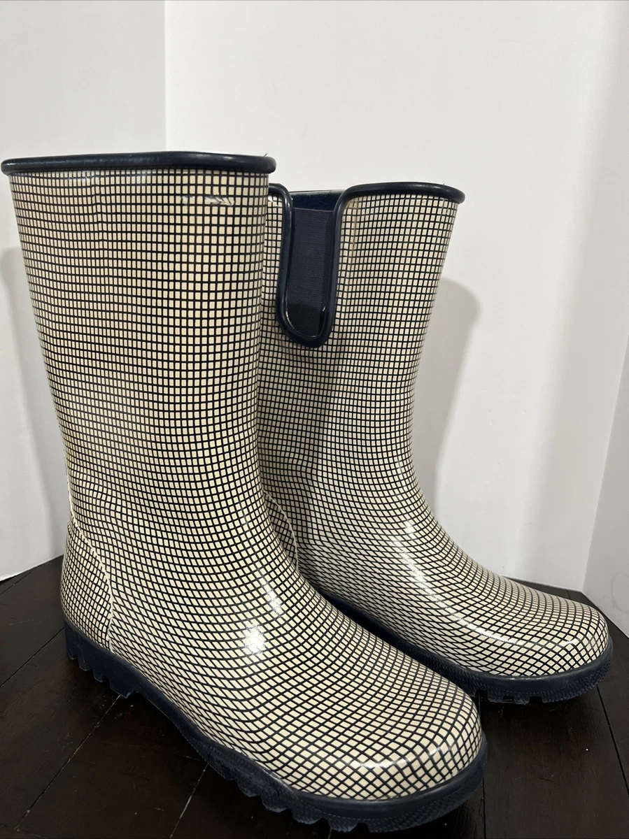 SPERRY TOP SIDER Tan Navy Tall Rain Boots Fleece Lined Women s Sz