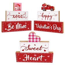 3 PCS Valentine's Day Wooden Sign Table Decor, Happy Valentine's Tabletop Cen...