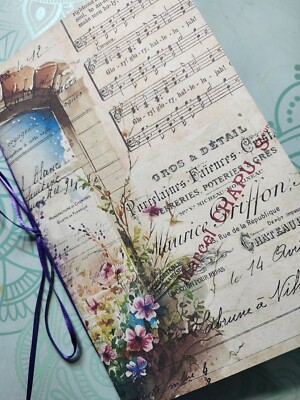 Junk Journal Blank Booklet ''FLORAL WINDOWS'' Handmade LG 8.5''x5.5'' 40pgs