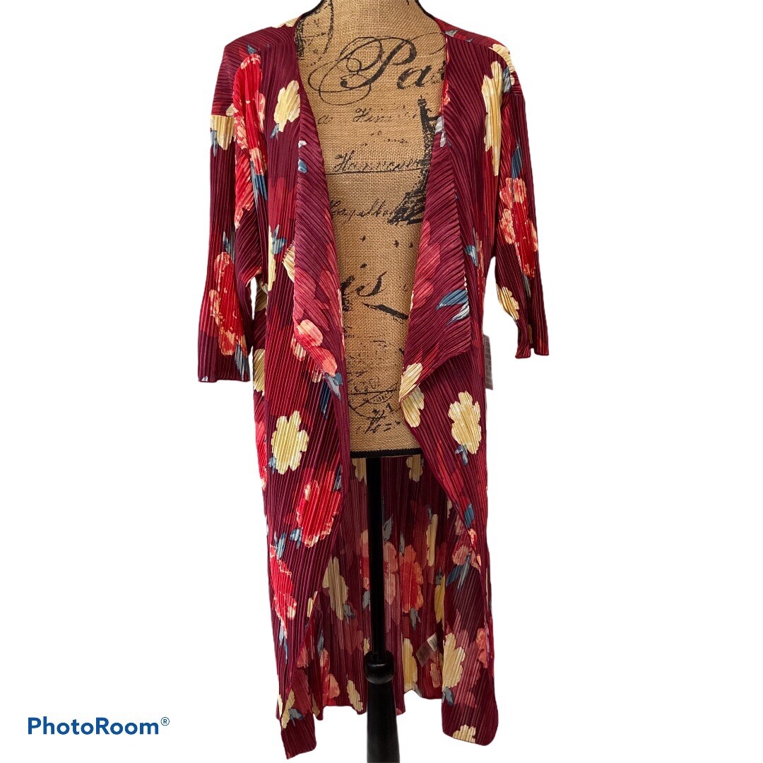 LuLaRoe Shirley Kimono Red Floral Long Cardigan Boho Angel Sleeve NWT Size S