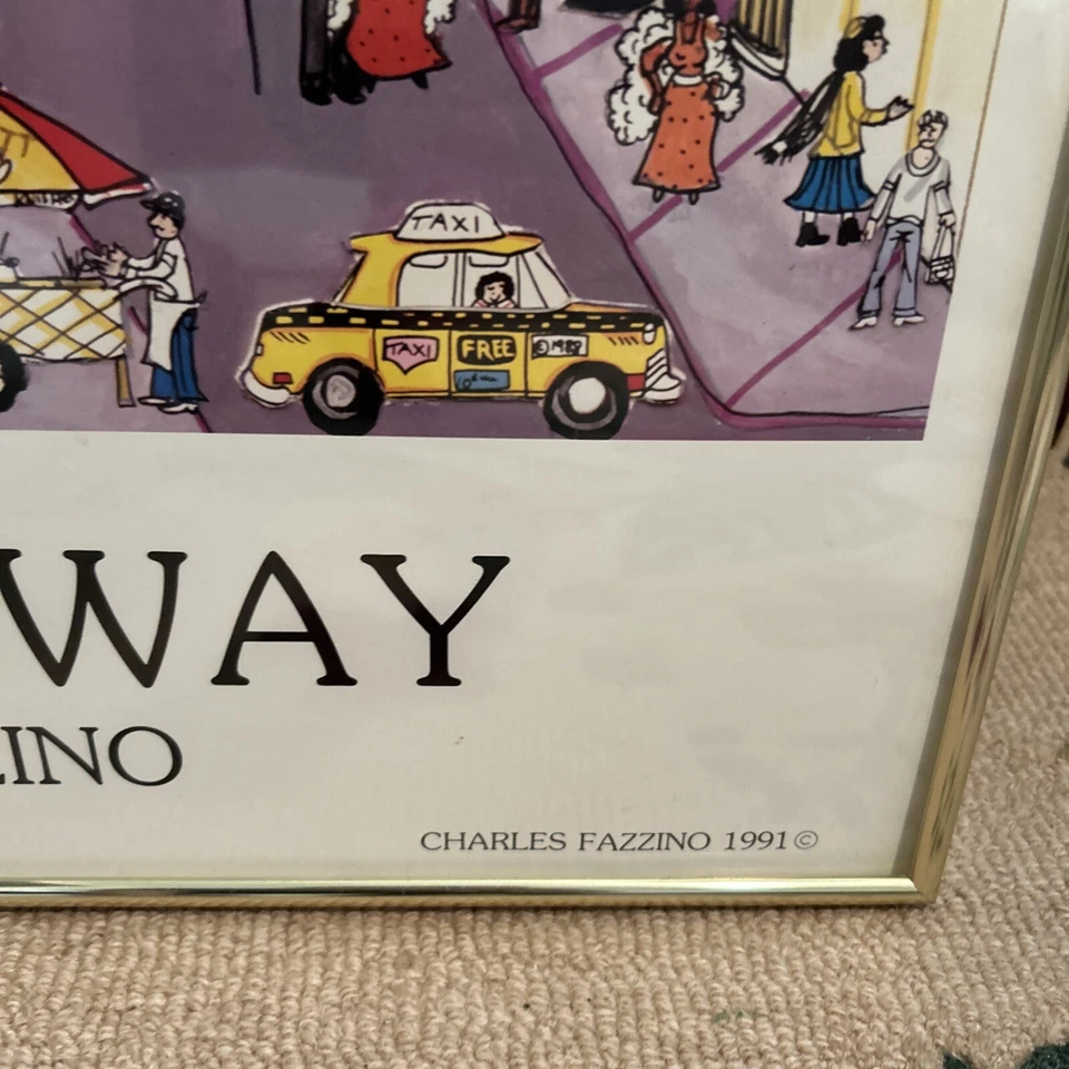 Póster enmarcado grande On Broadway de Charles Fazzino 1991 36 X 25 enmarcado dorado Foto 3 de 4