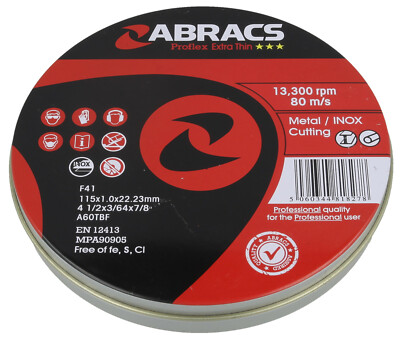 Extra dünne Trennscheibe - 1 mm x 115 mm - 4 1/2'' Schleifer - 10er Pack ABRACS-Scheiben