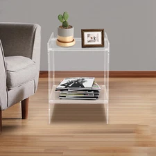 2-Tier Clear Acrylic End Table for Living Room & Bedroom Storage