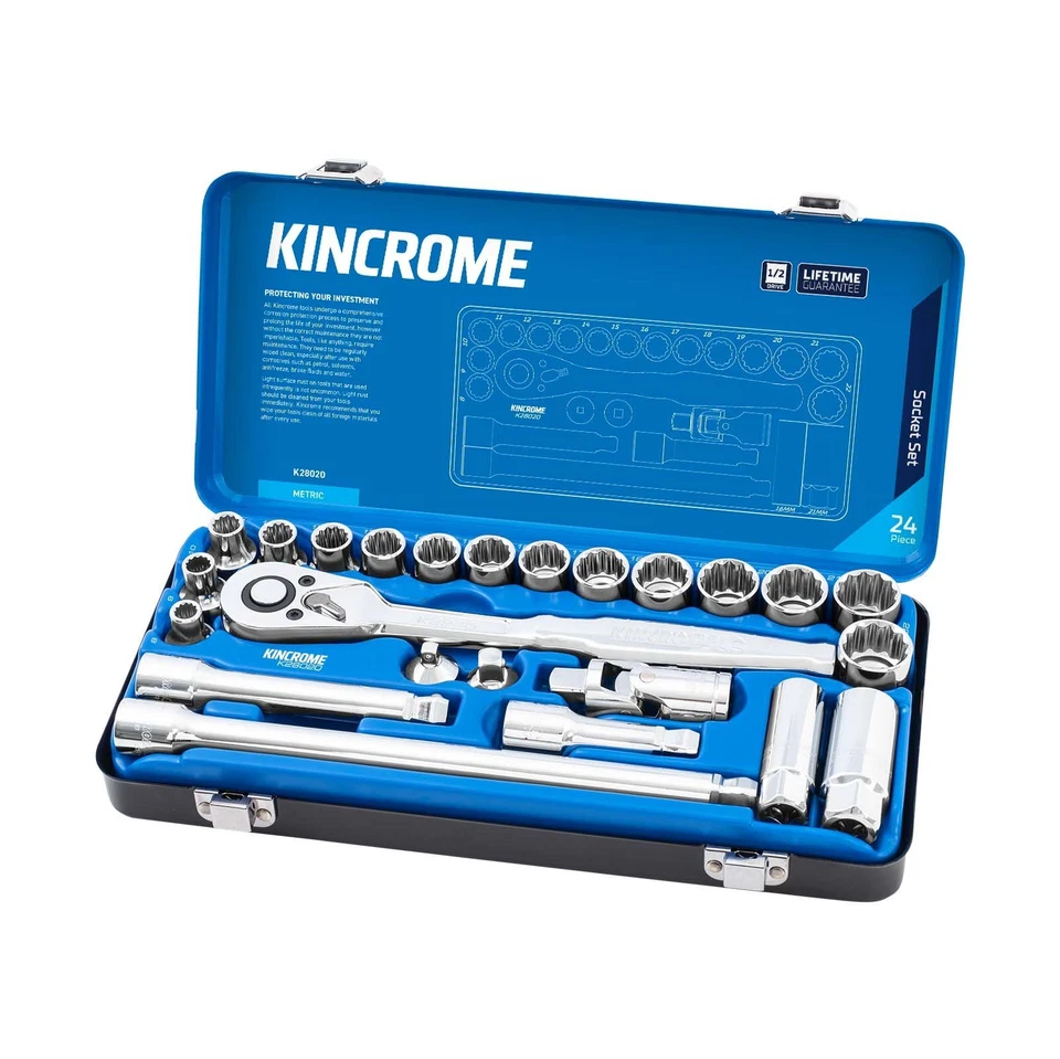 KINCROME 24 PCE 1/2" Drive METRIC Tools Case Socket Set & Accessories K28020