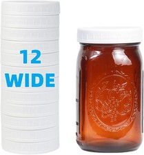12 Pack White Plastic Wide Mouth Mason Jar Lids with Silicone Rings, Plastic Mas