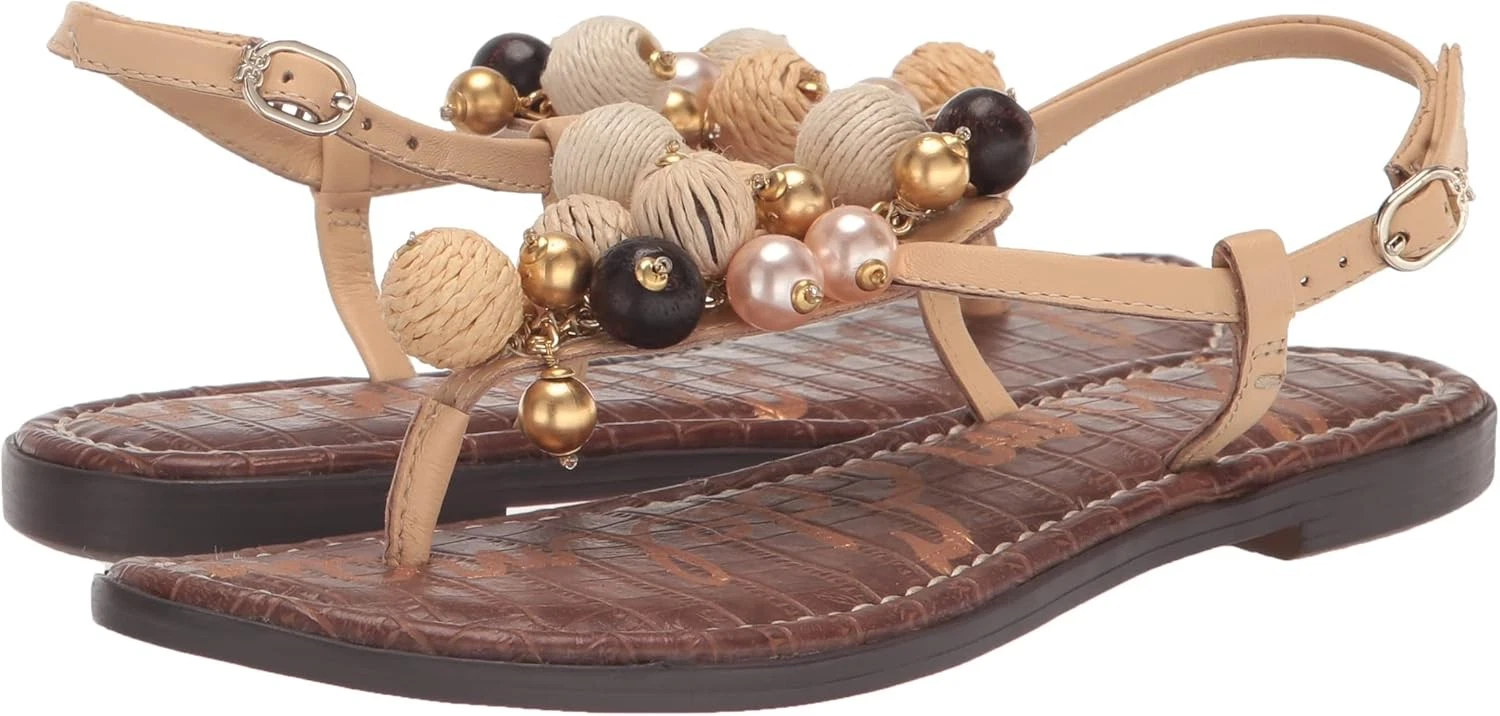 Sam Edelman Women's Gretta Beaded T-Strap Slingback Flat Sandals