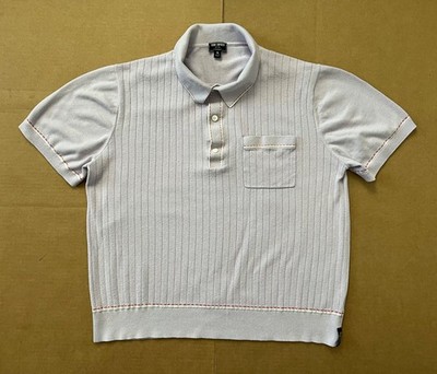 Todd Snyder Men s XL Polo Shirt Striped Silk Cotton Knit Retro Ribbed Purple
