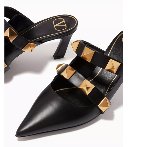 Valentino Garavani Black Roman Stud Leather Mules Gold 36 - Picture 5 of 6