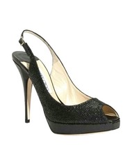 Jimmy Choo Nova Slingback Peep-toe Platform Pumps Black Glitter Size 37