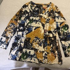 Tory Burch Womens Eileen Silk de Chine Tunic Top Wally Print Stitch Size 10