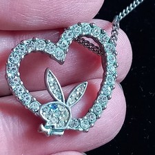 Playboy Swarovski Kristall Halskette Hase Anhänger versilbert Y2K Sparkly Bunny