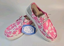 Hey Dude Wendy Funk Cowgirl Bling Pink Cow Silver Shoes Slip On Big Kid Size 4