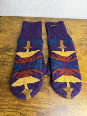 Pendleton Knit Mittens Purple Southwestern Merino Wool Aztec