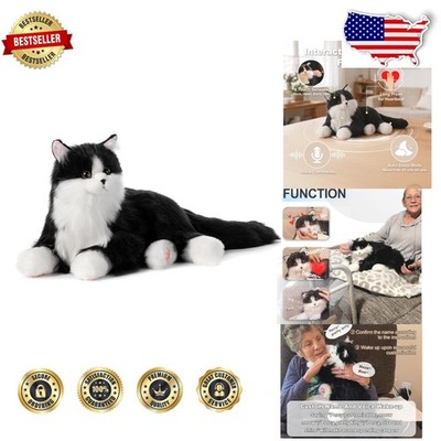 Interactive Robot Cat Plush Toy - Handmade Realistic Black Cat, Voice Respons...