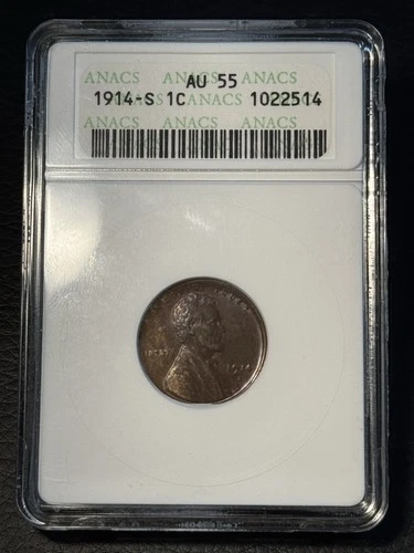 1914-S 1c Lincoln Wheat Penny AU-55 BN ANACS Soapbox