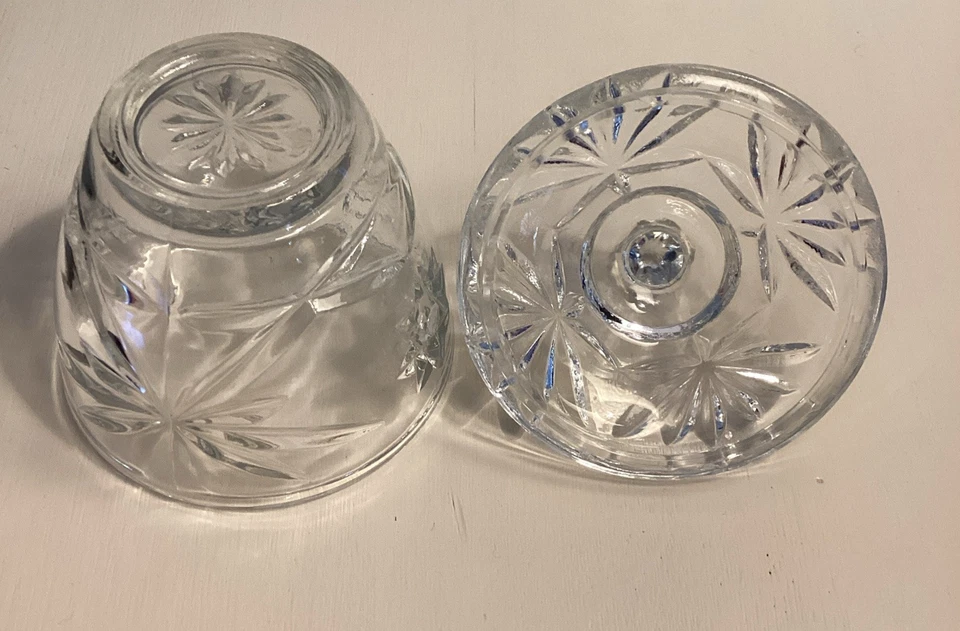 Azúcar, crema y plato Anchor Hocking vintage con tapa de vidrio de corte transparente Foto 4 de 4