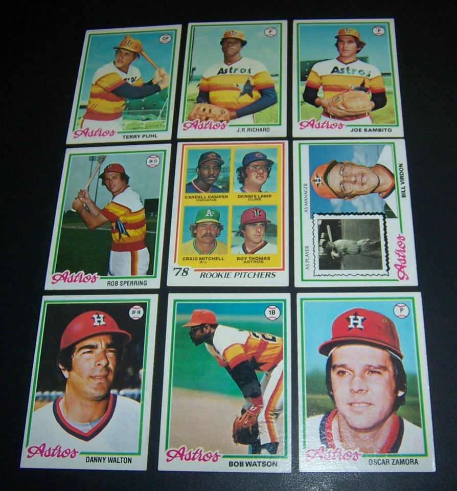Juego completo de 27 cartas Topps Houston Astros Team 1978 excelente/casi nuevo en caja soporte Foto 3 de 4