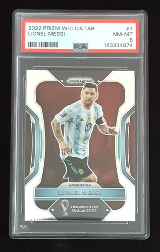 🔥2022 PANINI PRIZM World Cup Qatar LIONEL MESSI #7 ~ Graded PSA 8 ~ Argentina