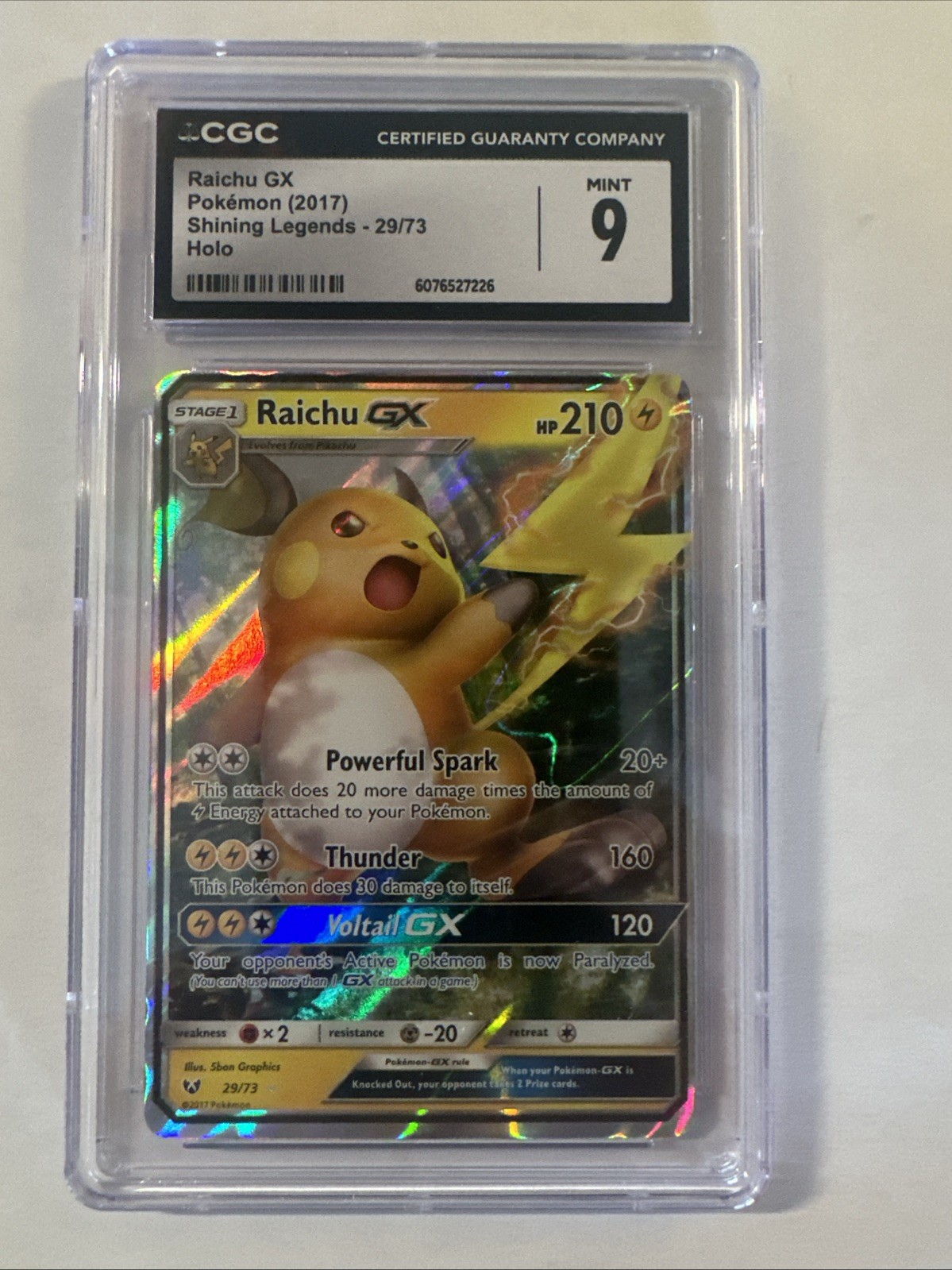 2017 Pokemon Sun & Moon Shining Legends Raichu GX 29/73 CGC 9