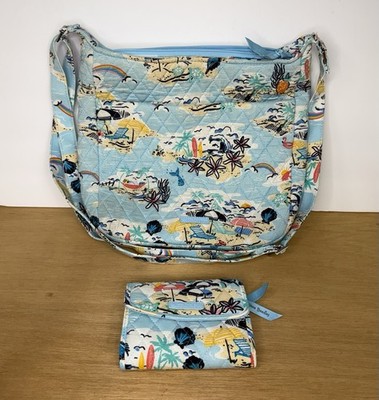 Vera Bradley Purse/Tote w/Wallet Blue Seashore Beach Umbrellas, Ocean Shells