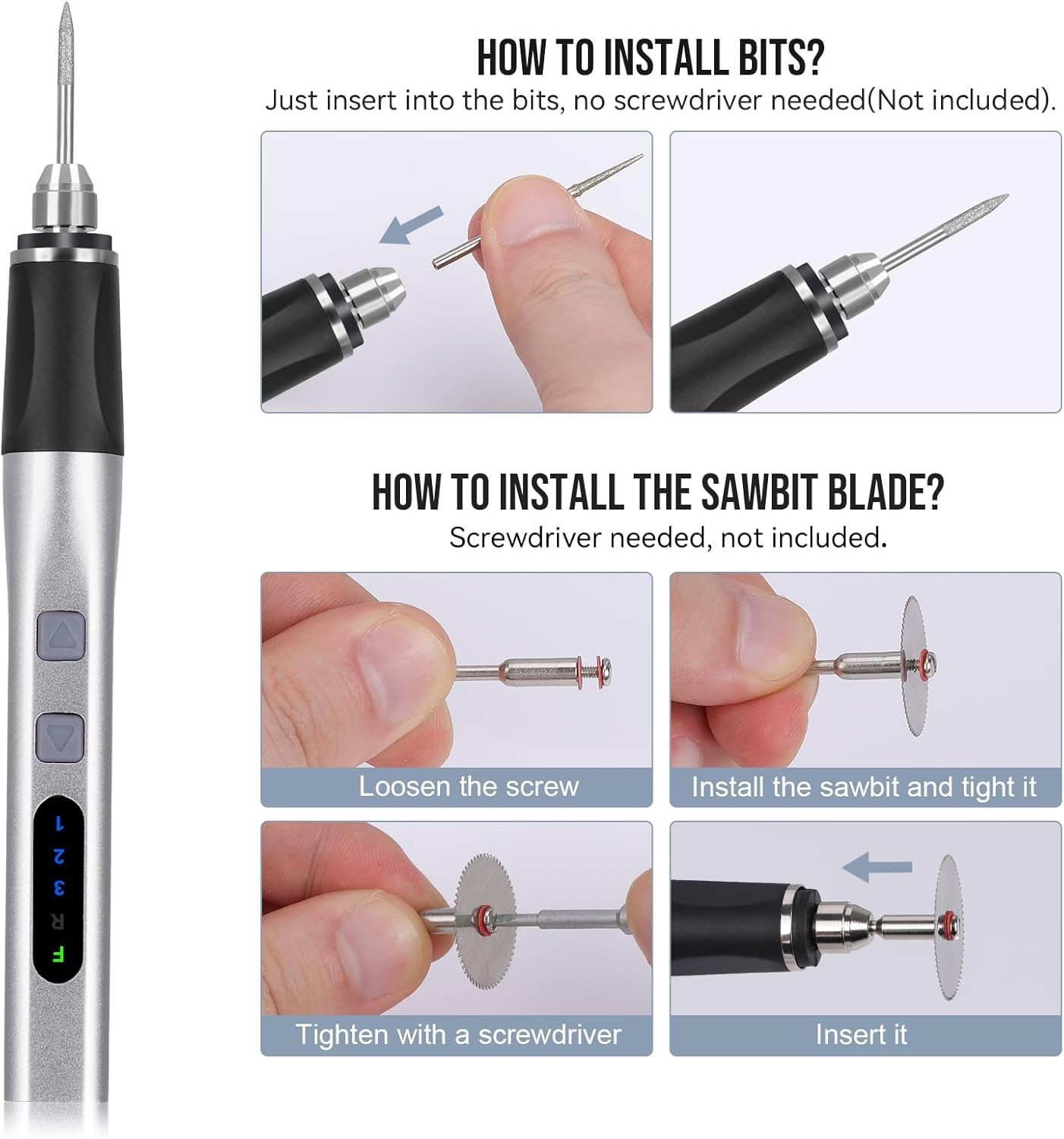 Upgrade 2-Way Rotary Electric Engraving Pen with 37 Bits Cordless Portable GIFT