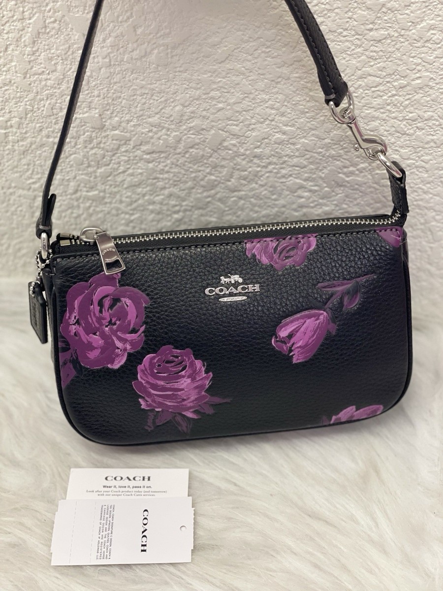 NWT Coach Nolita 19 With Floral Print CCF60 Black/purple | eBay