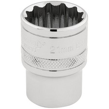 Image of Draper Expert HI-TORQ 12 Point Socket Polished Finish 1/2" Square Drive 21mm